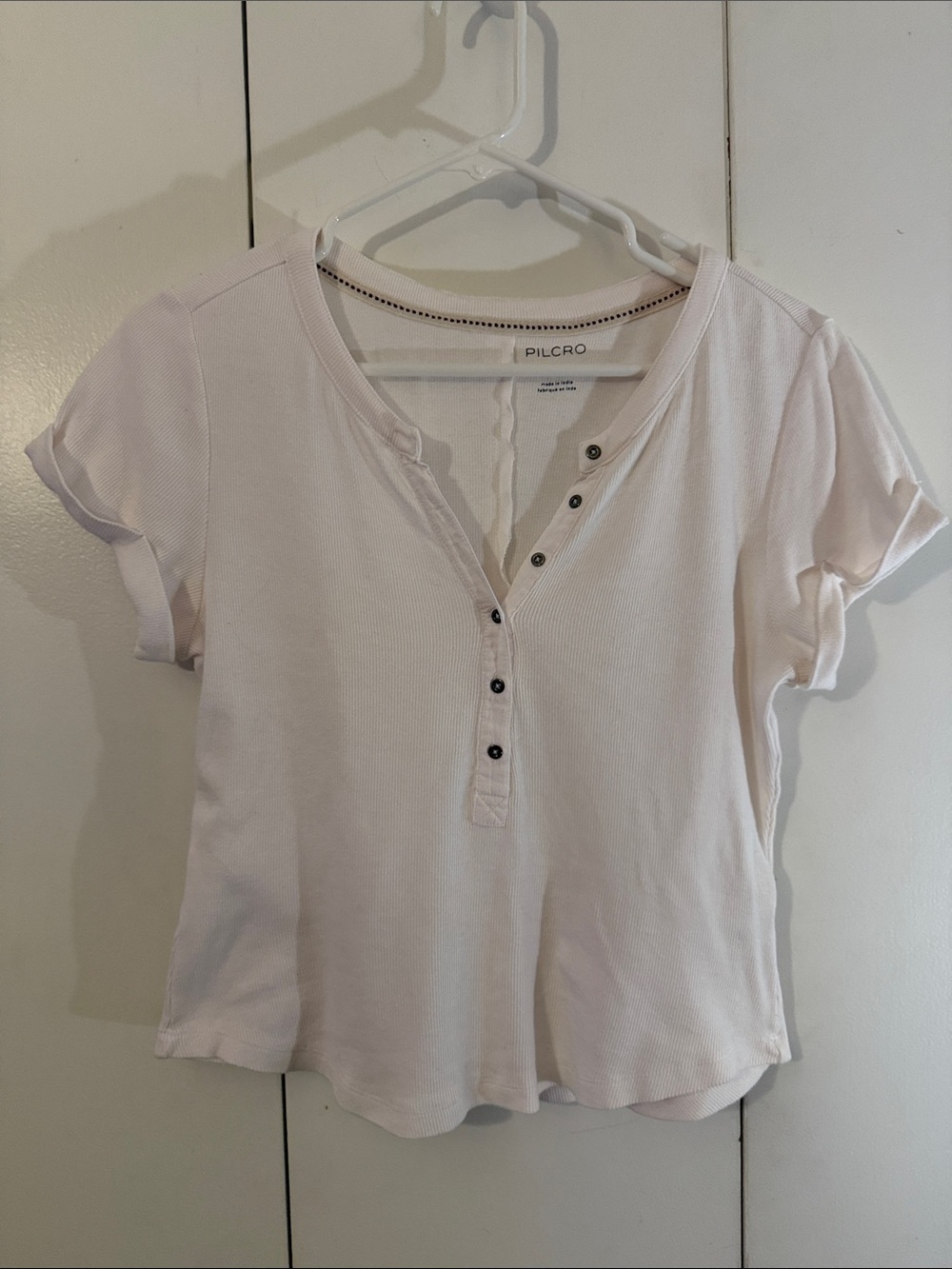 Pilcro cream colored Ribbed Henley Tee